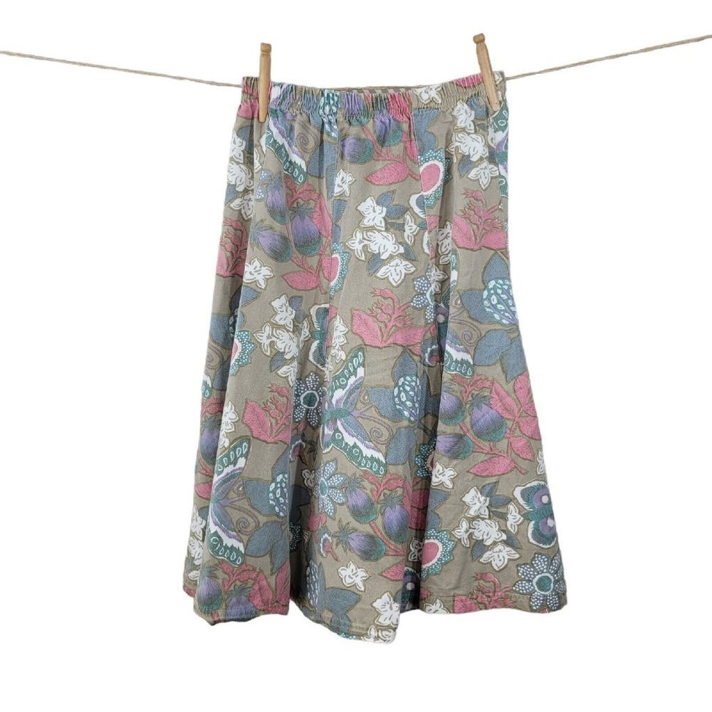 Vintage Circle Skirt Size Small long midi Floral Moth Cottagecore Elastic Waist - Picture 3 of 7